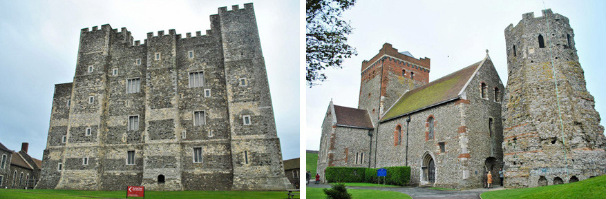 Links Dover Castle en rechts de St Mary-in-Castrokerk